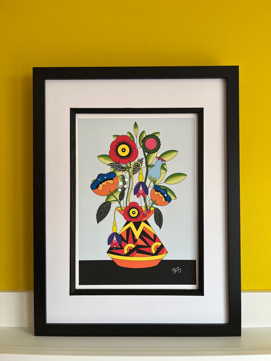 Flowers in a Lorna Bailey Vase Print - geometric pattern